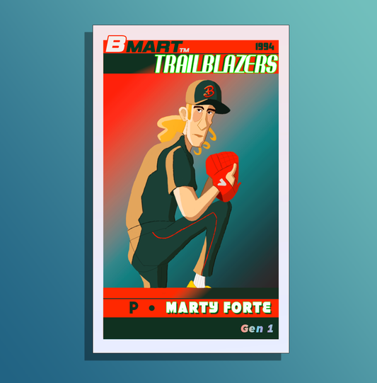 Retro Illustrative Baseball Card Sticker - Marty Forte